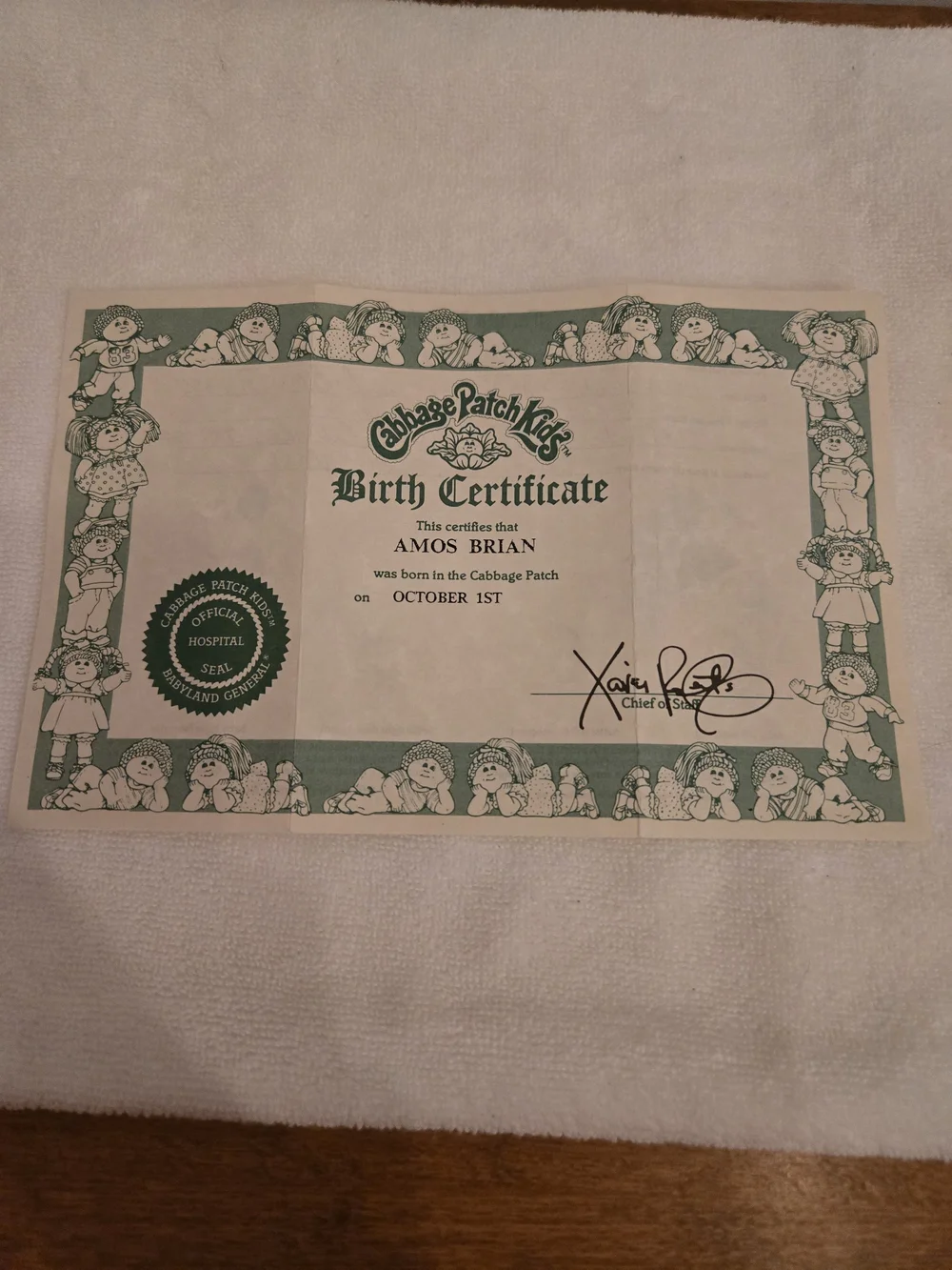 VHTF IC1 1985 Boy in blue velvet tux with bonus shirt & birth certificate.  HM#1